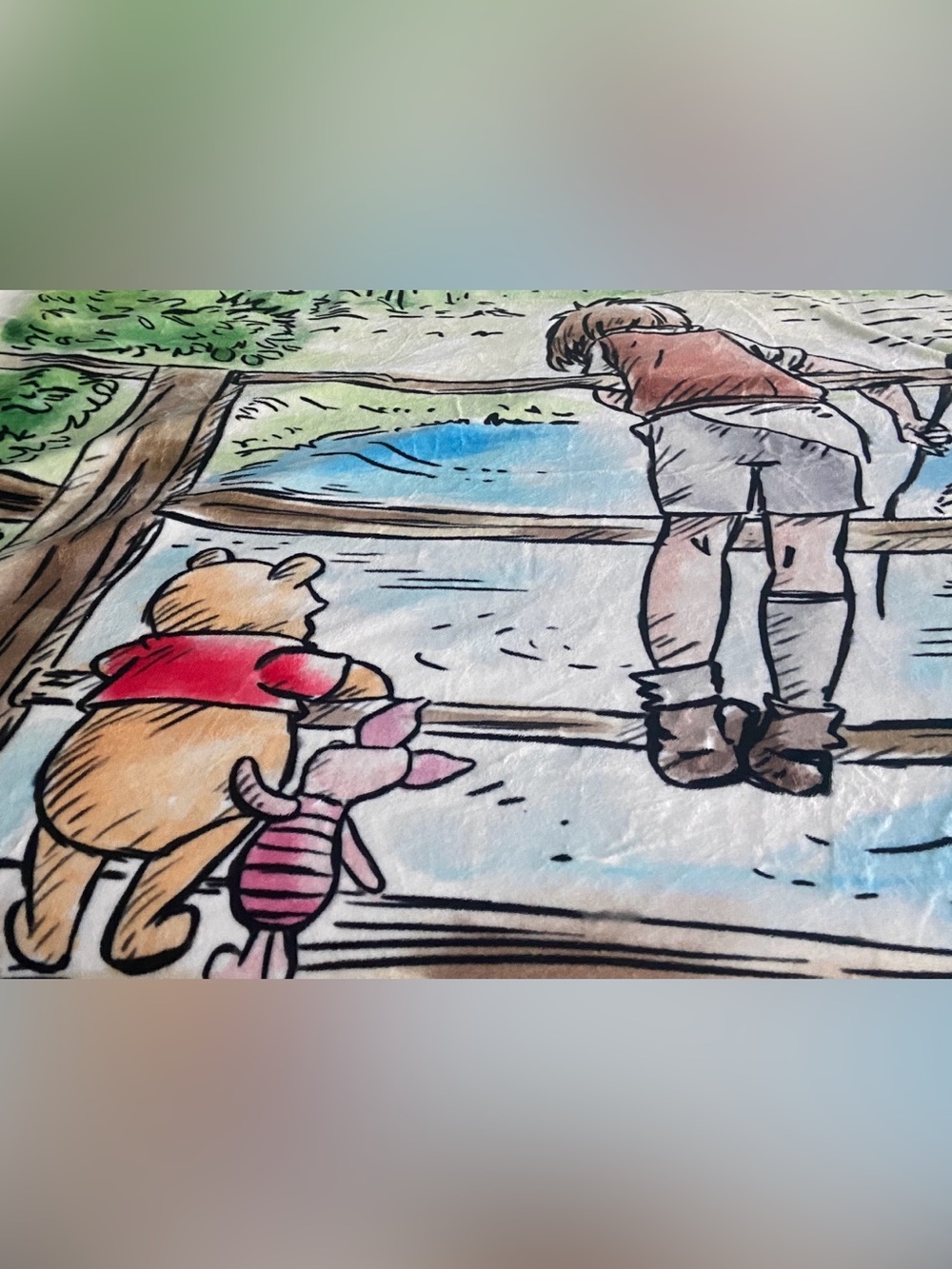 Winnie the Pooh Graphic Throw Blanket - Blue, Green, Brown